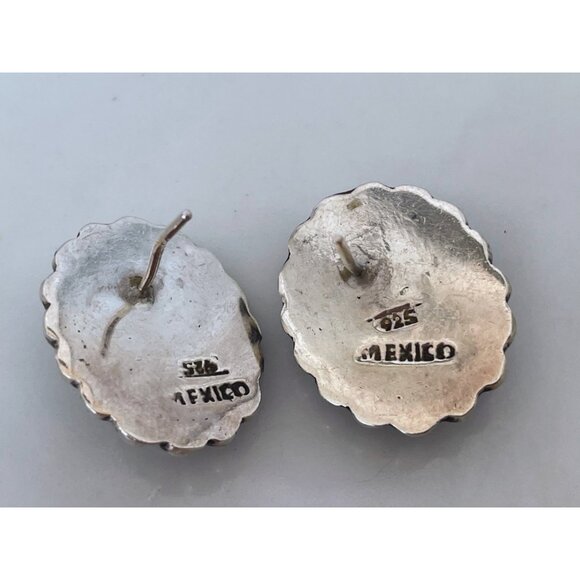 Vintage Mexican Sterling Silver Blue Cat Eye Earrings - Picture 7 of 10